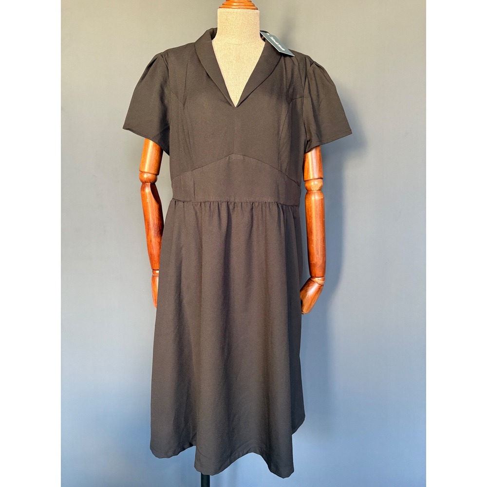 Modcloth Black Collared Fit-and-Flare Midi Dress - Picture 3 of 12